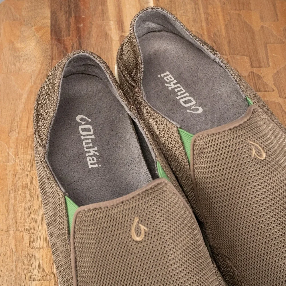 Olukai Nohea Mesh Mens 9 Slip On Loafers‎ Fold Down Heel Slide Brown Green Shoes